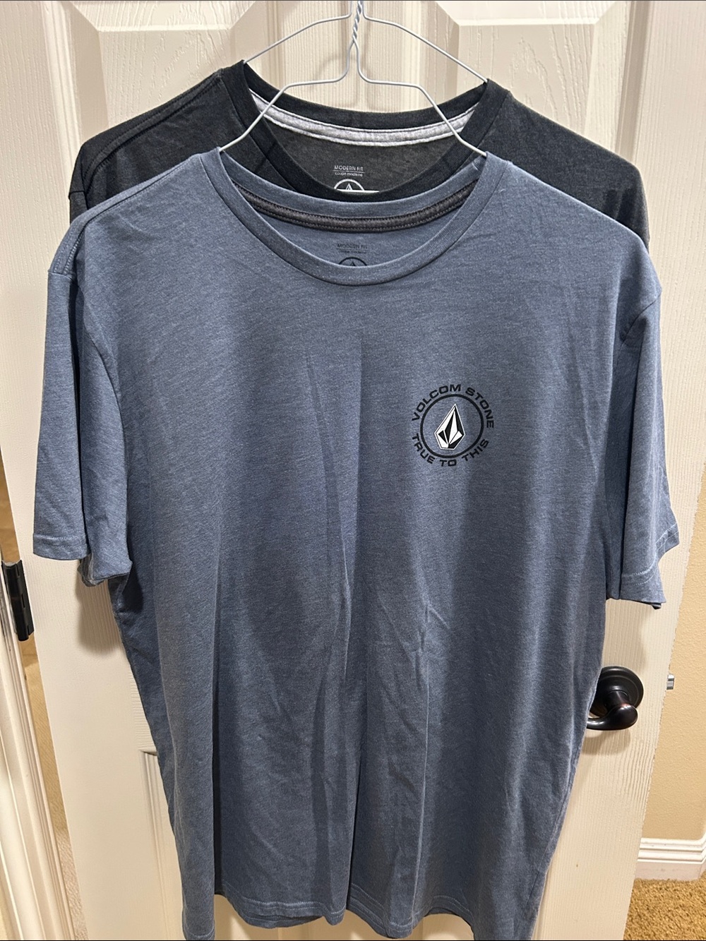 2 Volcom Men's Short Sleeve Logo T-Shirt - Blue/Grey and Dark Grey. Super soft.